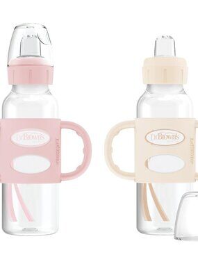 Dr. Brown's Milestones Narrow Sippy Spout Bottle  100% Silicone, Easy-Grip  2 pk